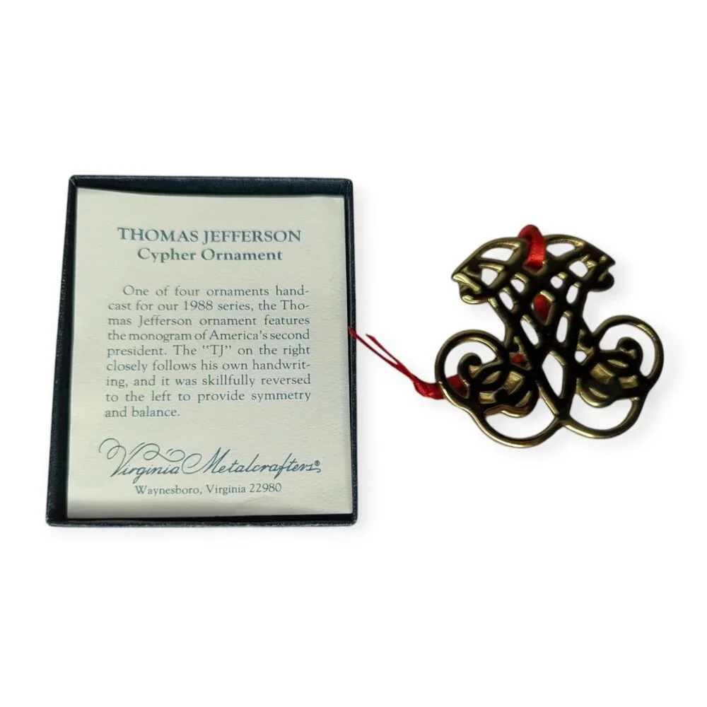 Vintage Williamsburg Virginia Metalcrafters Thomas Jefferson Cypher Ornament